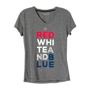 🌺 Under Armour Heat Gear Patriotic Red White & Blue Threadborne Tee Size S
